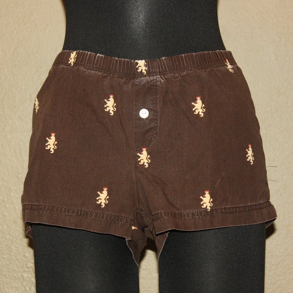 J.CREW DARK BROWN LOOSE COTTON SHORTS OR PAJAMA BOTTOMS LION PATTERN - SMALL 2 4